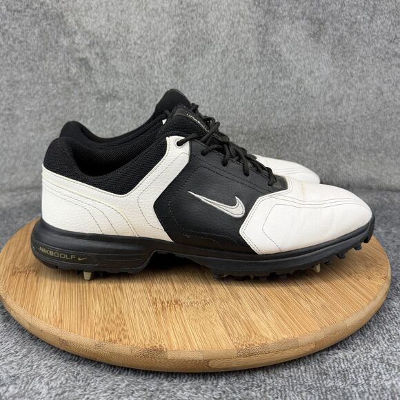 Nike Golf Shoes Mens Size 7.5 White Black Leather Spiked Sneakers 336040-101